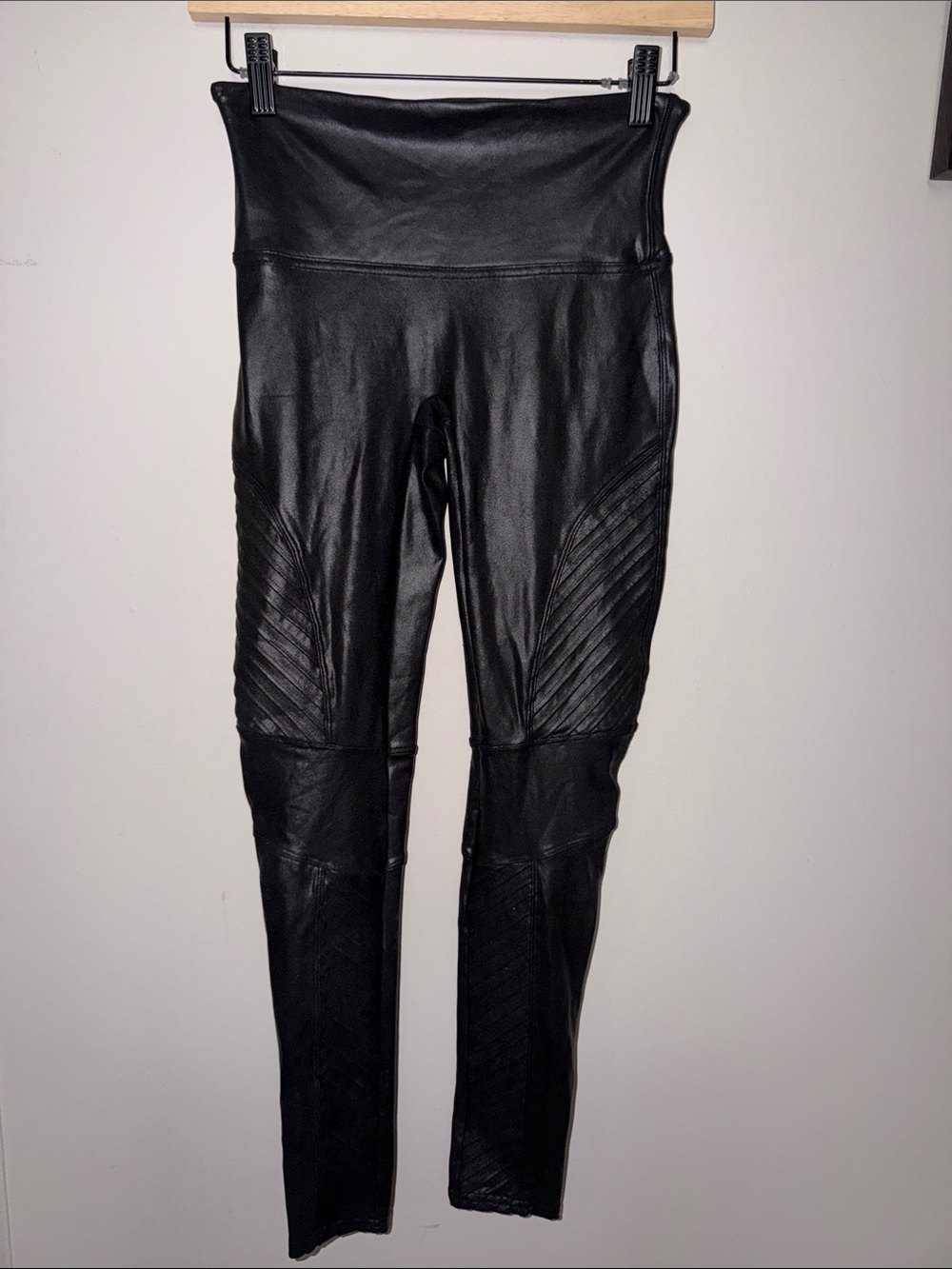 SPANX Black Faux Leather High-Waist Moto Leggings